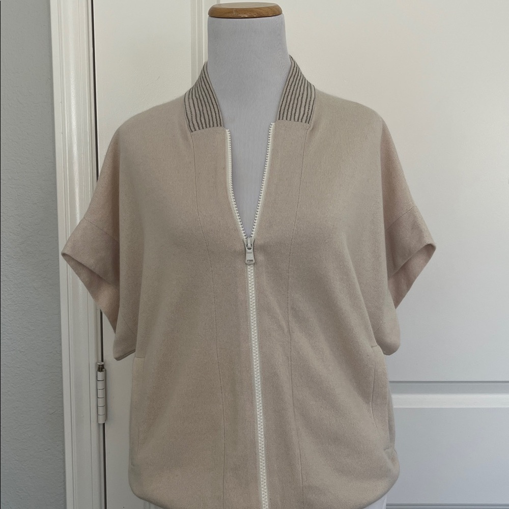 Brunello Cucinelli Cream Zip-Up Cardigan
